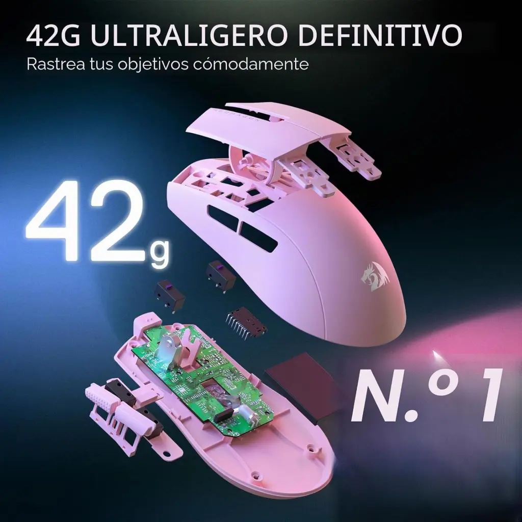 Mouse USB Redragon K1NG 1K Rosado USB-C a USB-A 12,400DPI M724P 2.0 (5).webp