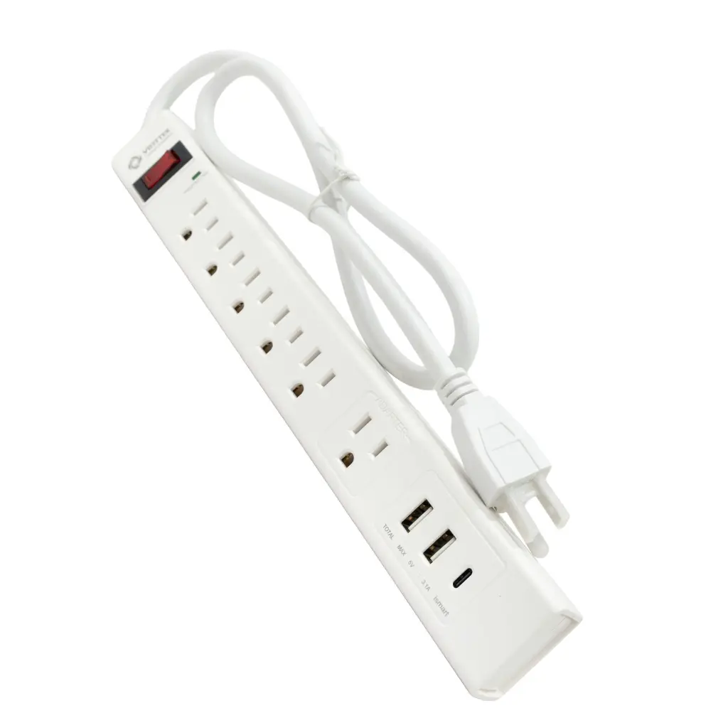 Regleta y Supresor de Picos Vorttek VK-SP6S001 6 Tomas + 2 USB + 1 USB-C 2.0 (2).webp