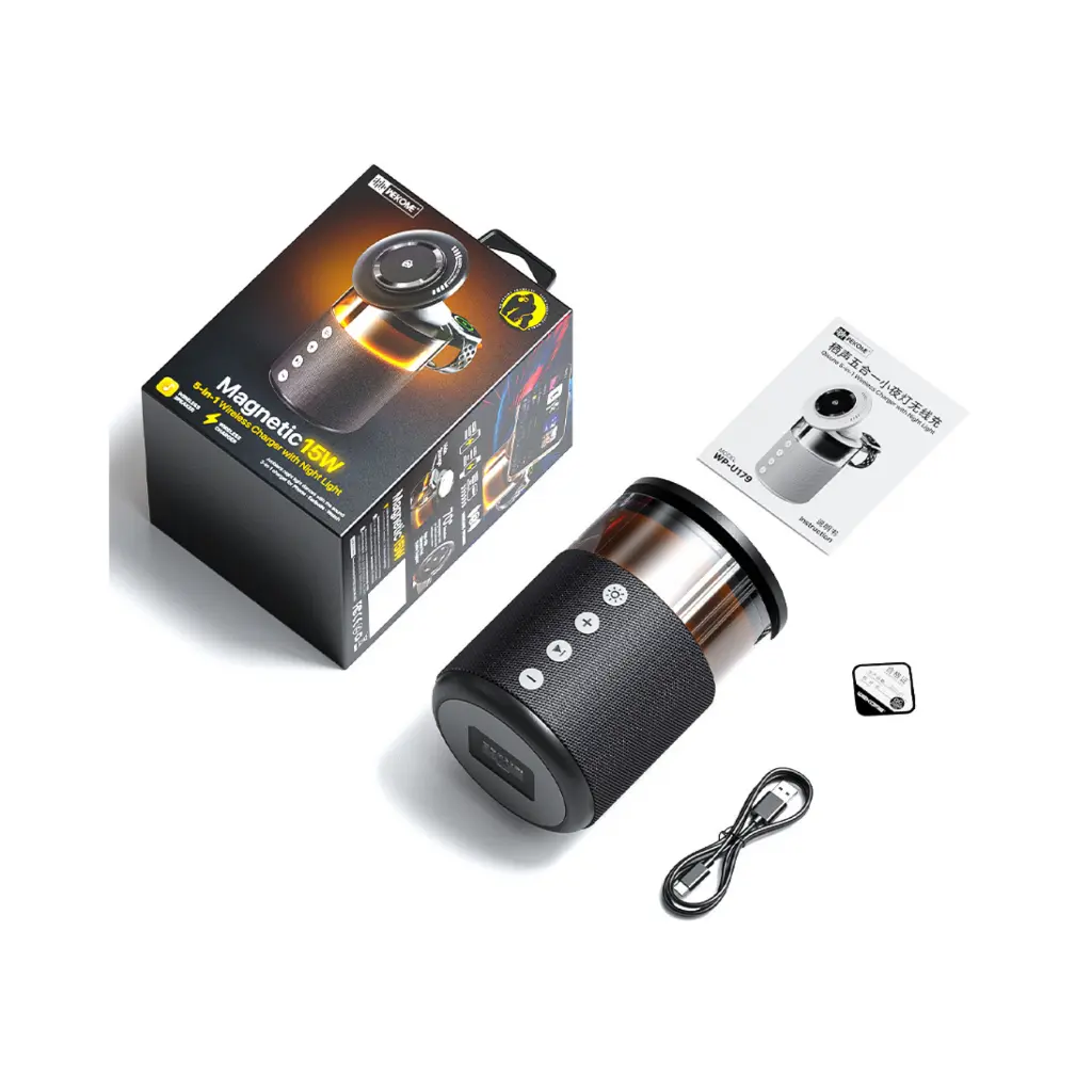 Estacion de Carga Inalámbrica 15W Multiple Telefono Audifono Reloj + Parlante Bluetooth 5 in 1 Wekome WP-U179 3.webp