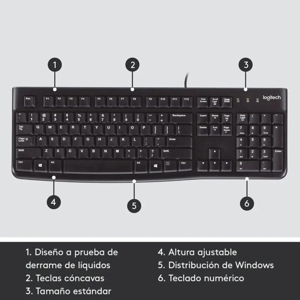Teclado USB Logitech K120 ESN Negro 920-004422 2.0 (4).webp