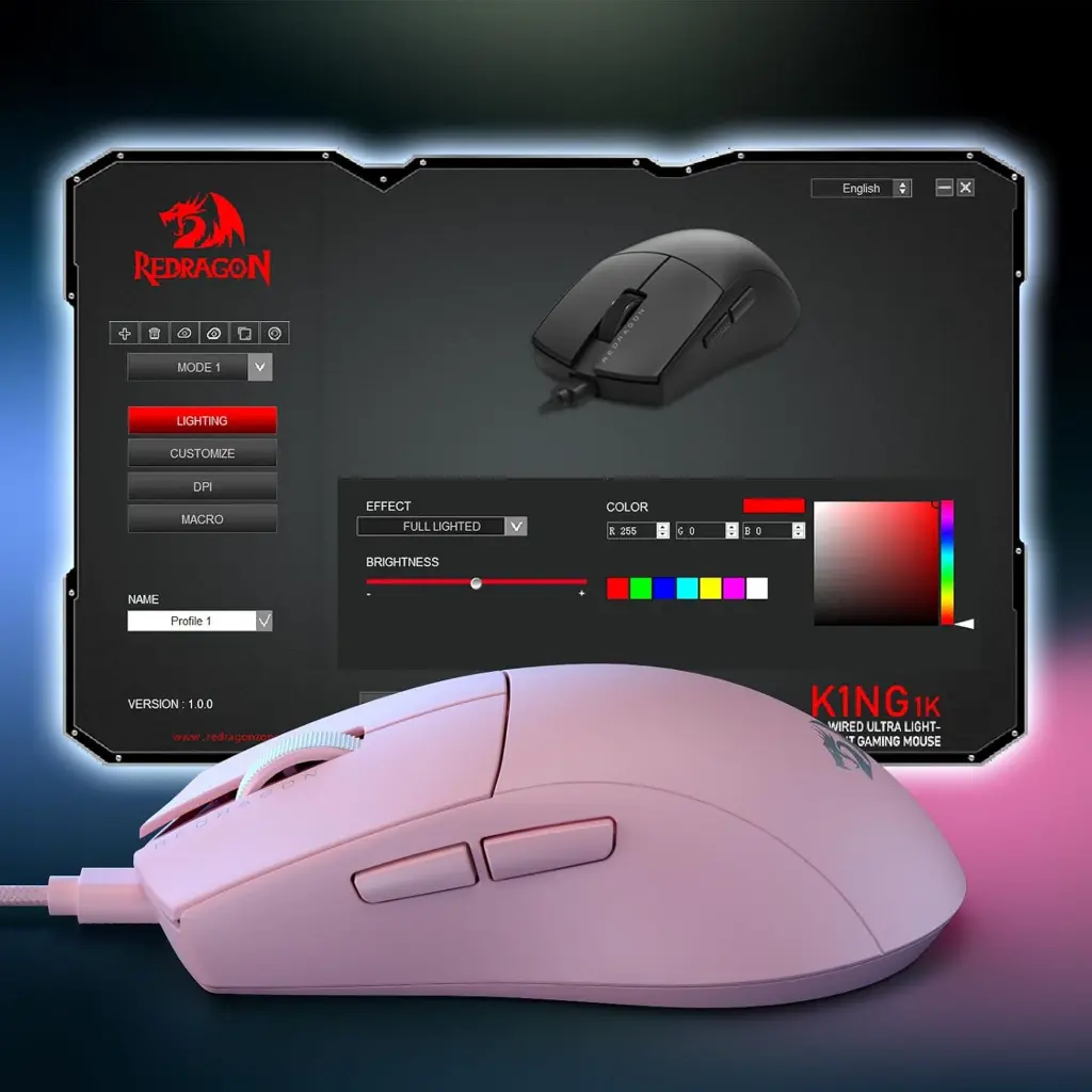 Mouse USB Redragon K1NG 1K Rosado  USB-C a USB-A 12,400DPI M724P 2.0.webp