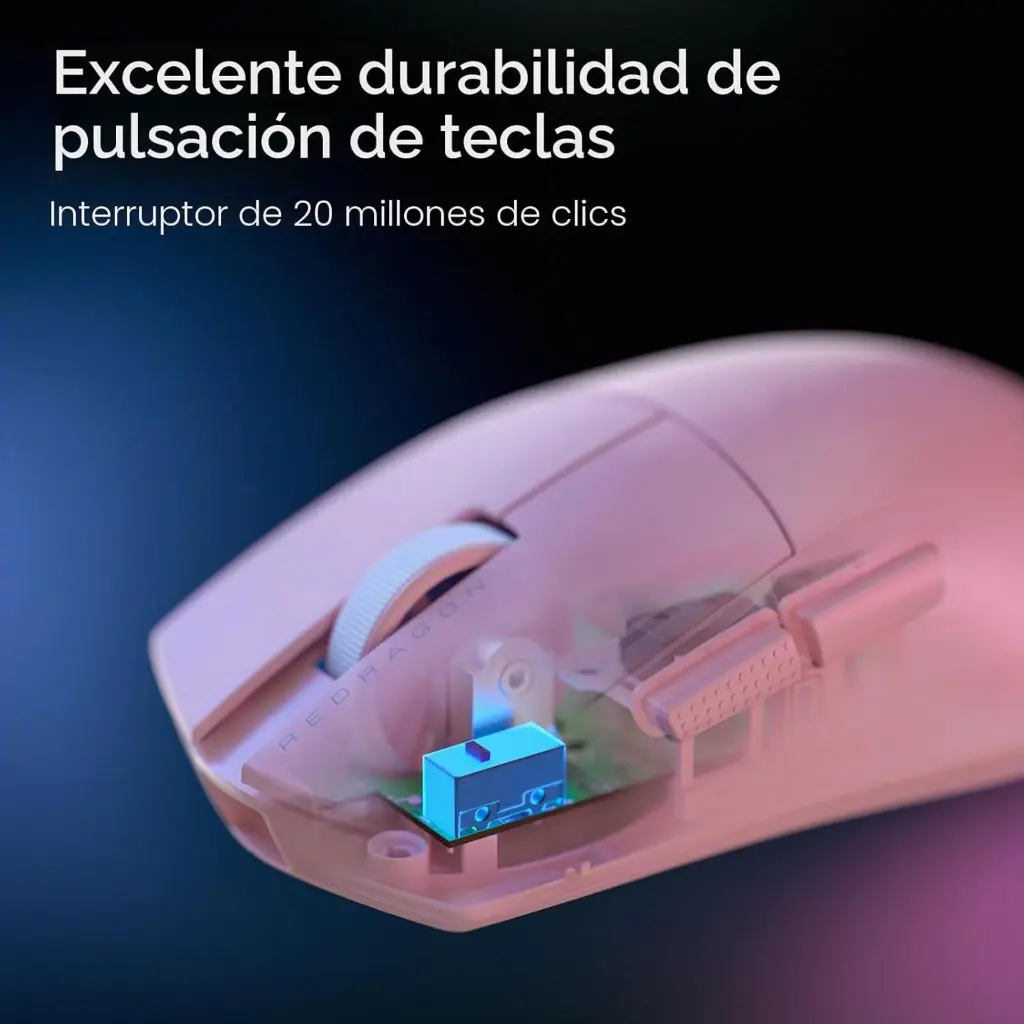 Mouse USB Redragon K1NG 1K Rosado  USB-C a USB-A 12,400DPI M724P 2.0 (4).webp