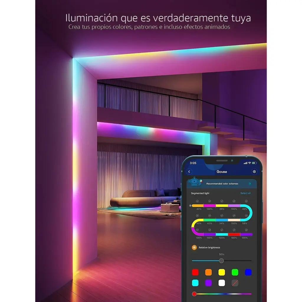 Cable de Luces LED Govee Strip Light S 5M  Wi-FiBluetooth RGBICW H612A 2.0 (4).webp