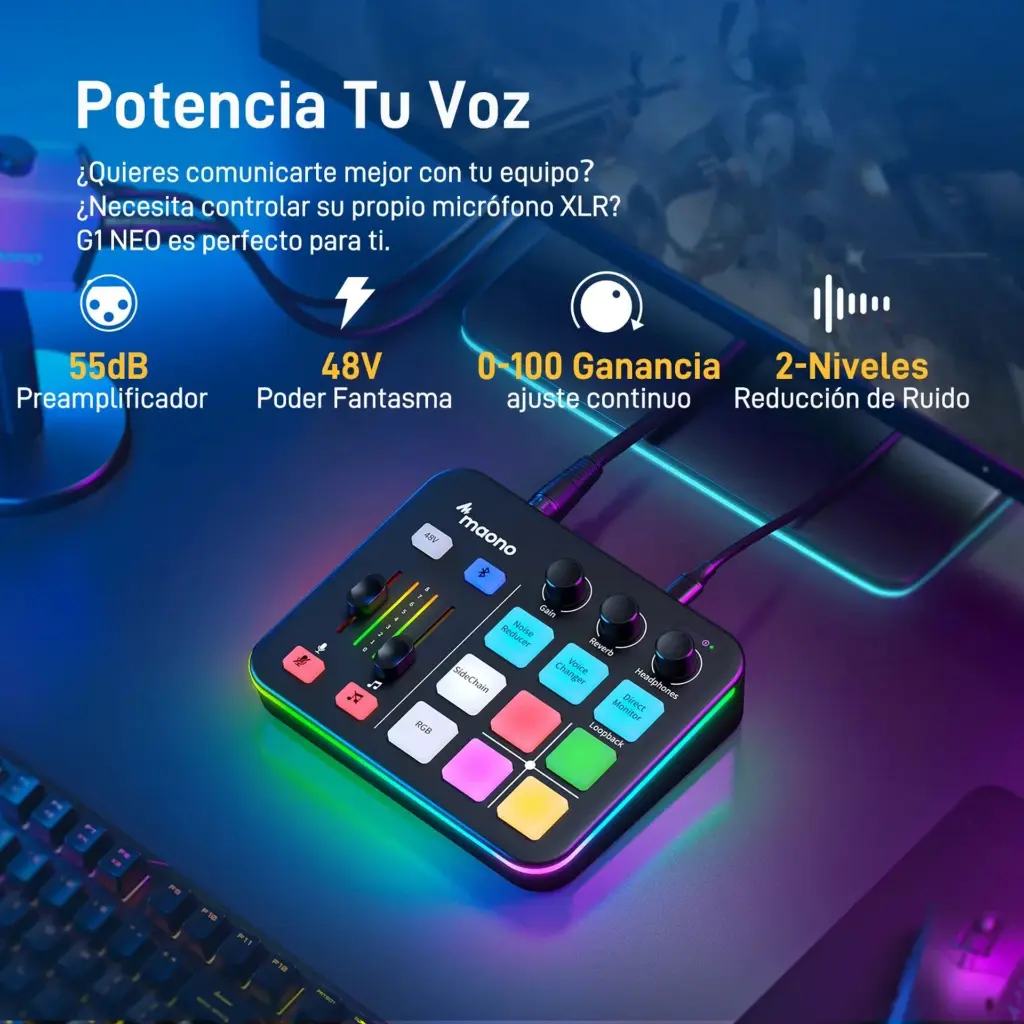 Interfaz de Audio Maono G1 NEO RGB Negro  Bluetooth  USB  2.0 (7).webp