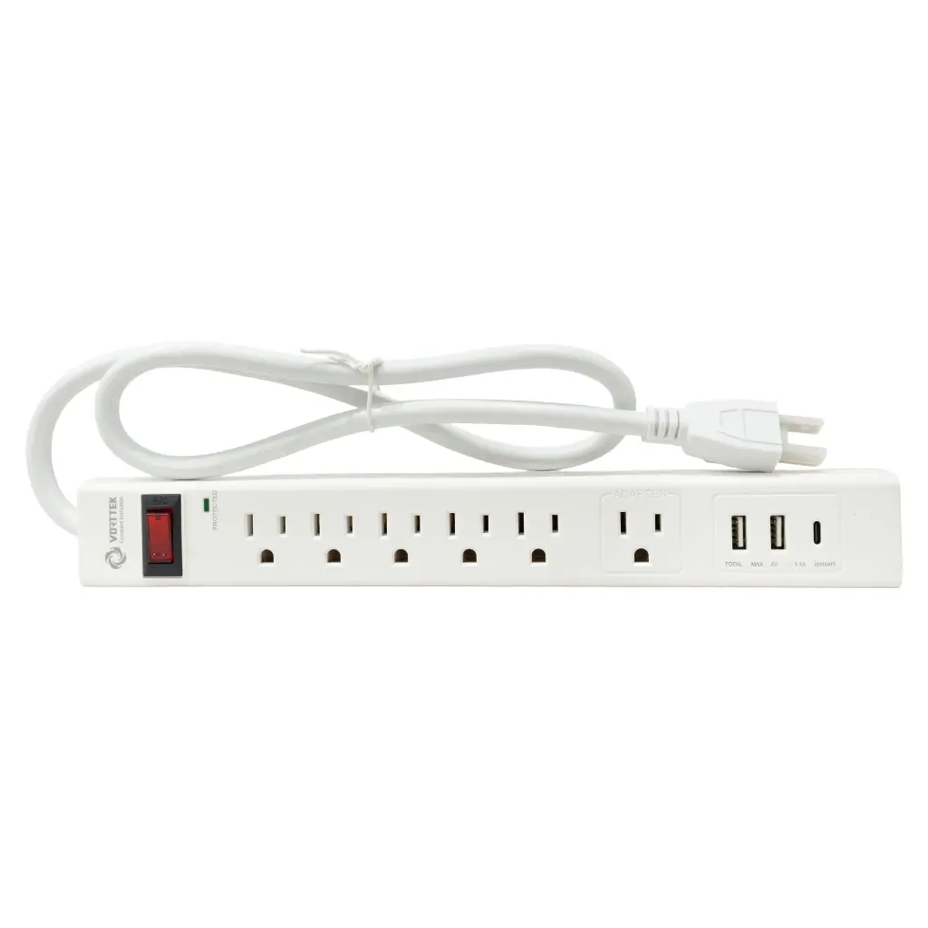 Regleta y Supresor de Picos Vorttek VK-SP6S001 6 Tomas + 2 USB + 1 USB-C  2.0.webp