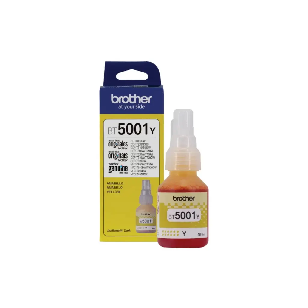 Bote de Tinta Brother BT5001Y Yellow 48.8ML AMARILLO HL-T4000DW DCP-T300/310/500W/510W/700W/710W MFC-T800W/810W/910DW/4500DW