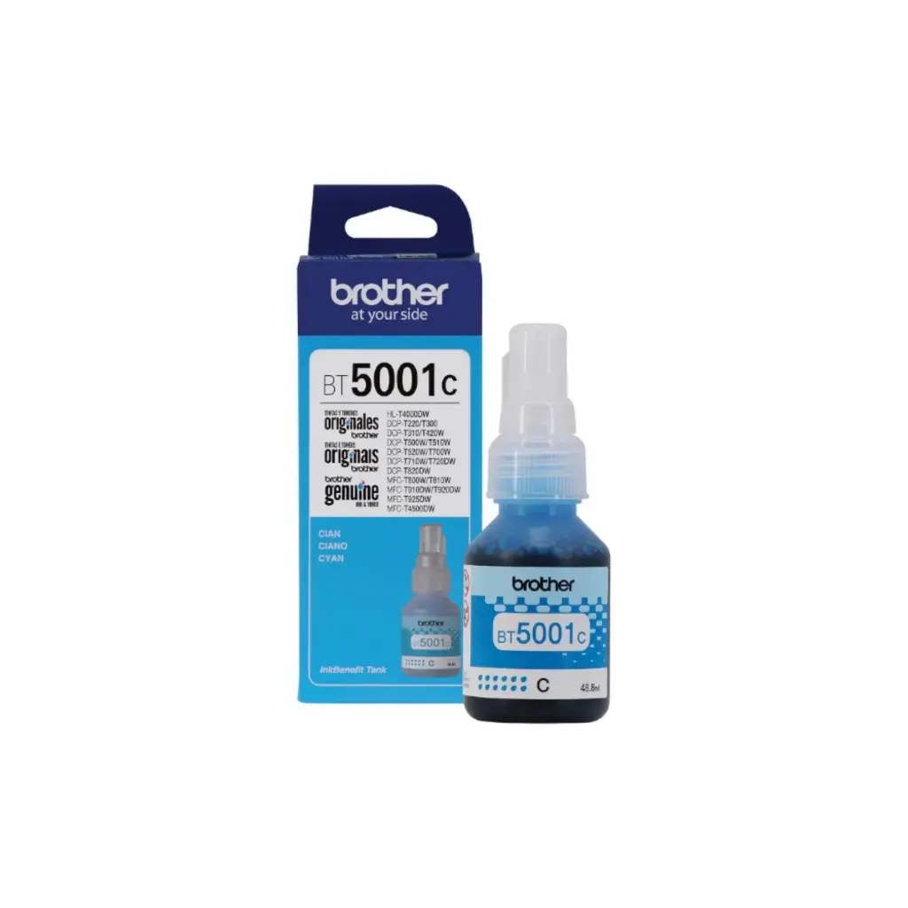 Bote de Tinta Brother BT5001C CYAN 48.8ML HL-T4000DW DCP-T300/310/500W/510W/700W/710W MFC-T800W/810W/910DW/4500DW