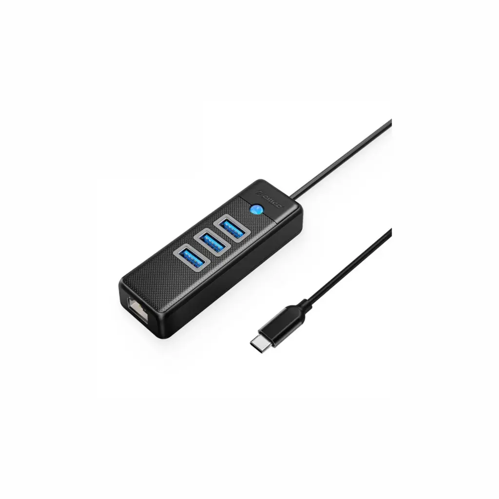 HUB USB-C 3 Puertos + RJ45 100/1000 Orico PW3UR-C3-015-BK-EP