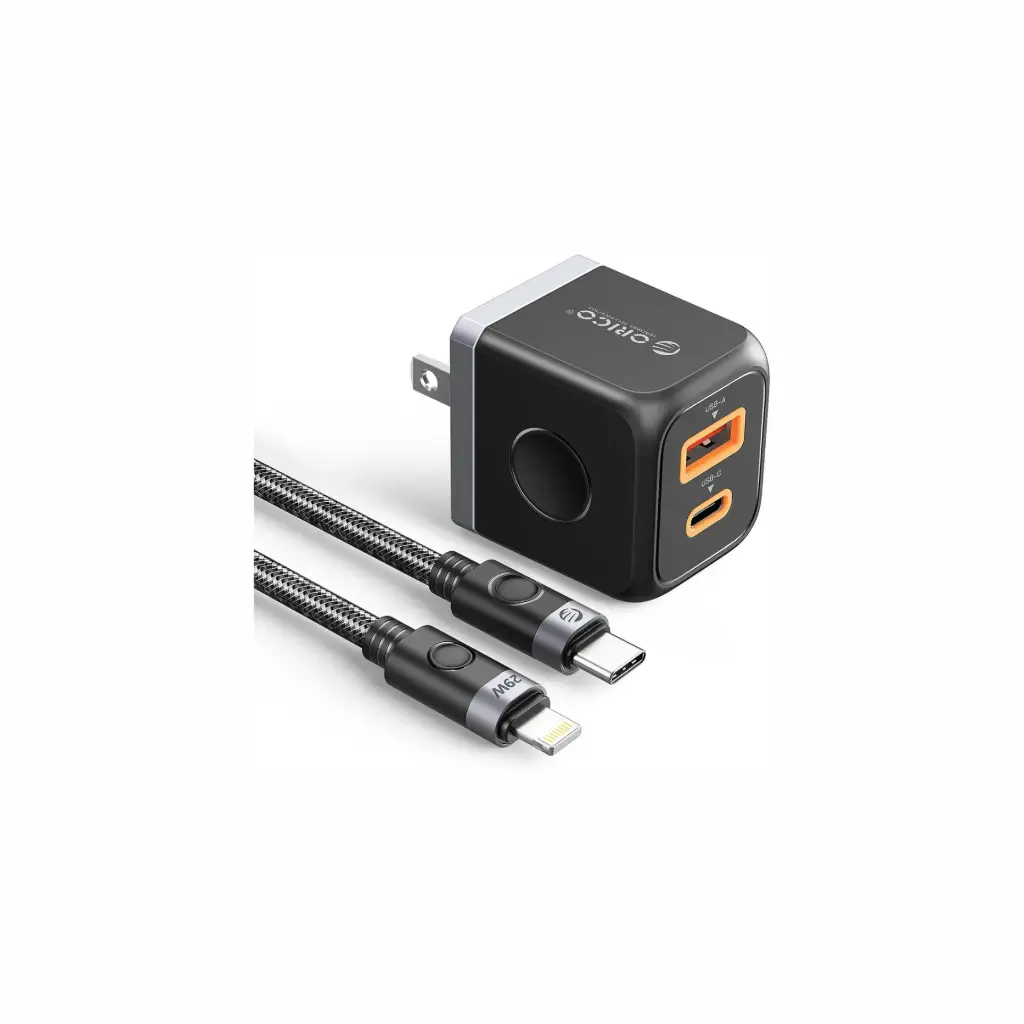 Cargador de Pared USB-C + USB Tipo A  30W + Cable USB-C a Lightning Orico M30C-CL-US-10-BK-BP