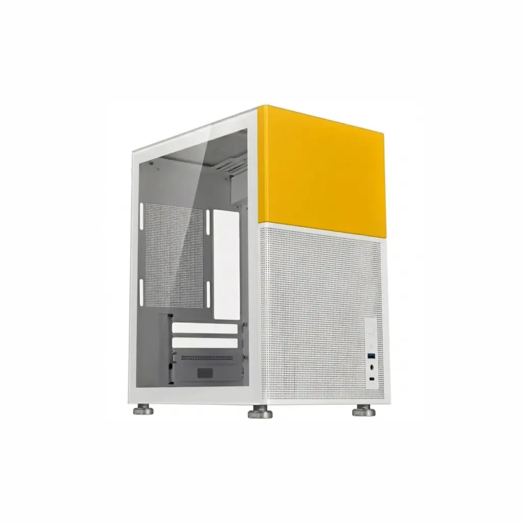Case P/Computadora WJCOOLMAN Linglong Sin Fuente / No Ventiladora Blanco/Amarillo LIQUIDACION 