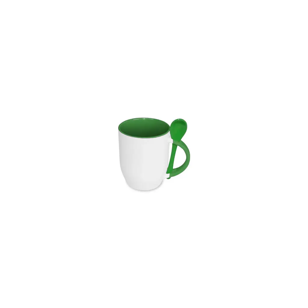 Sub/Taza de Ceramica para Sublimacion Spectra Blanca 11oz/330ml Fondo Verde + Cuchara SP11S-07
