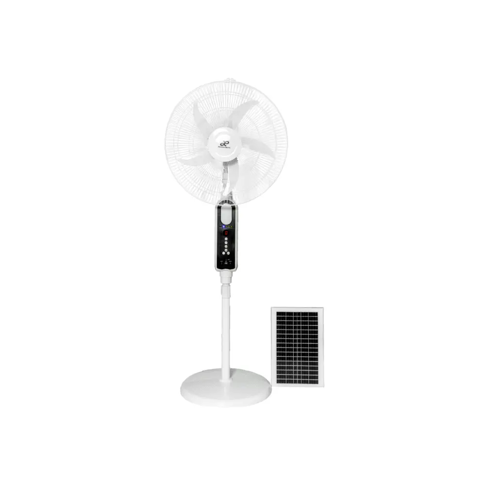 Ventilador de Pedestal American Electric Recargable AE-5618 + Panel Solar +Bateria LiPo4 12.8V 6A+ 2 Focos + Control Remoto 18' 