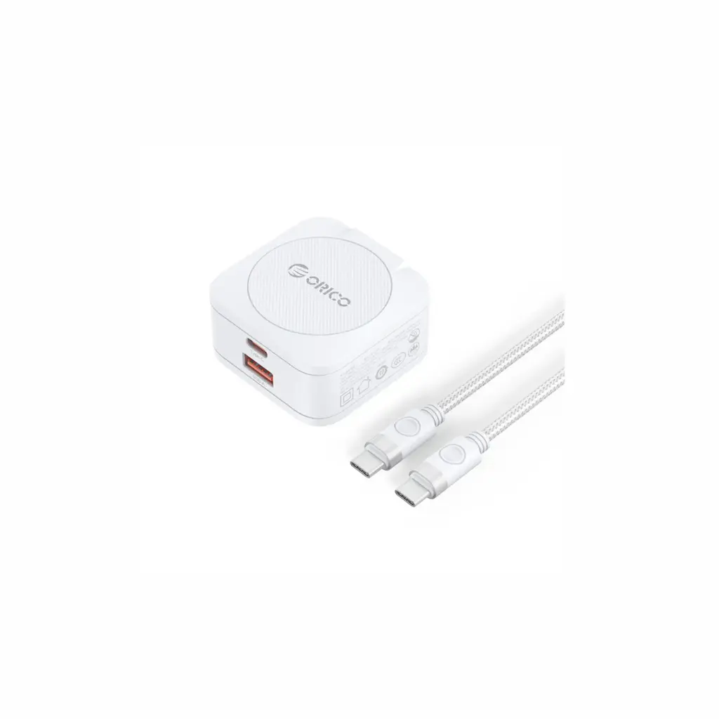 Cargador de Pared USB-C + USB Tipo A  65W + Cable USB-C a USB-C Orico OR-65AC-C-US-WH-EP Blanco