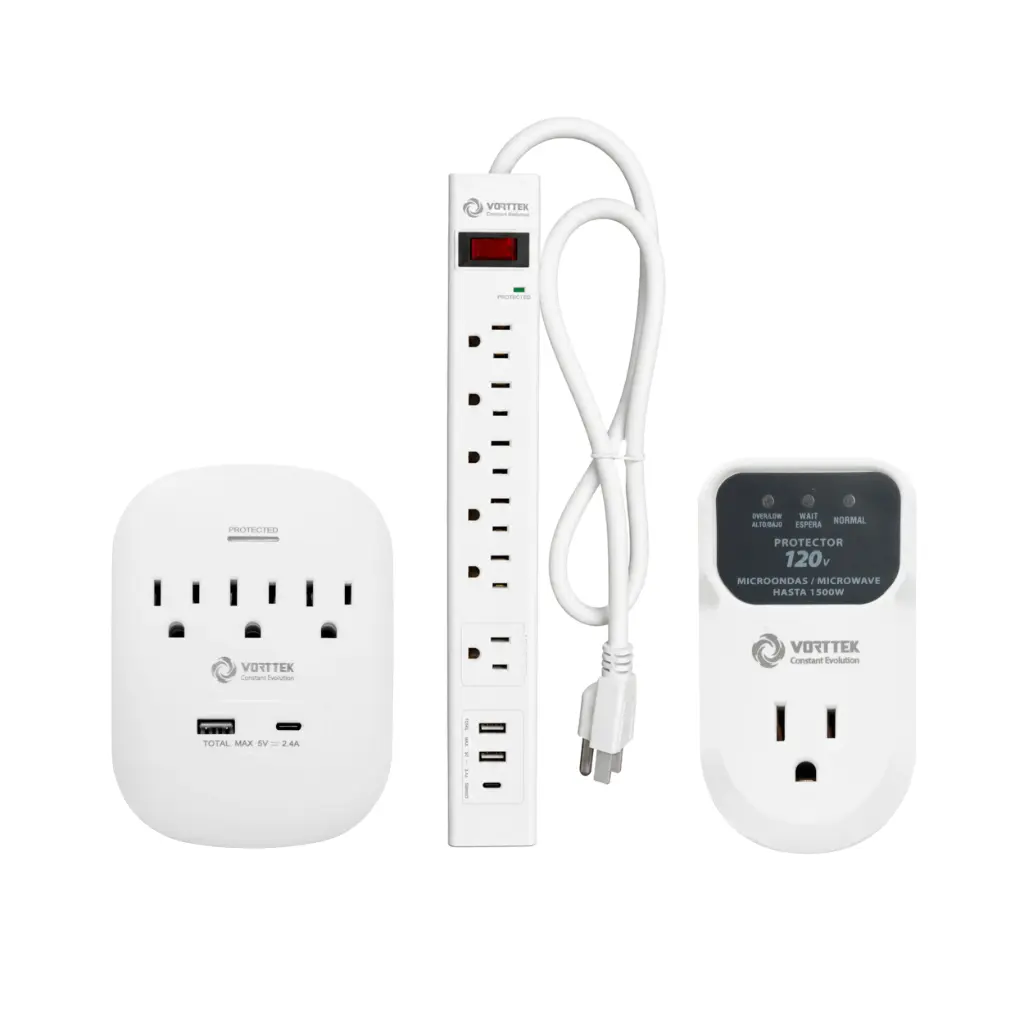 Kit Vorttek Supresor VK-SP6S001/ Protector VS11020A  120V/ Protector de Picos 3 Salidas VK-WMSP3S002