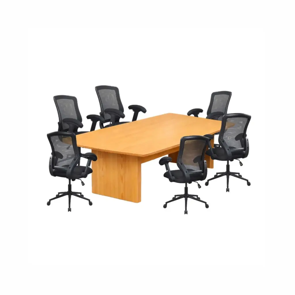 Mesa de Conferencia Bruno BR-C2401 2400 x 1200 x 750MM Beige + 6 x Silla para Oficina Semi Ejecutiva Longboss LBS-2805 BLK Negro 350 Lbs