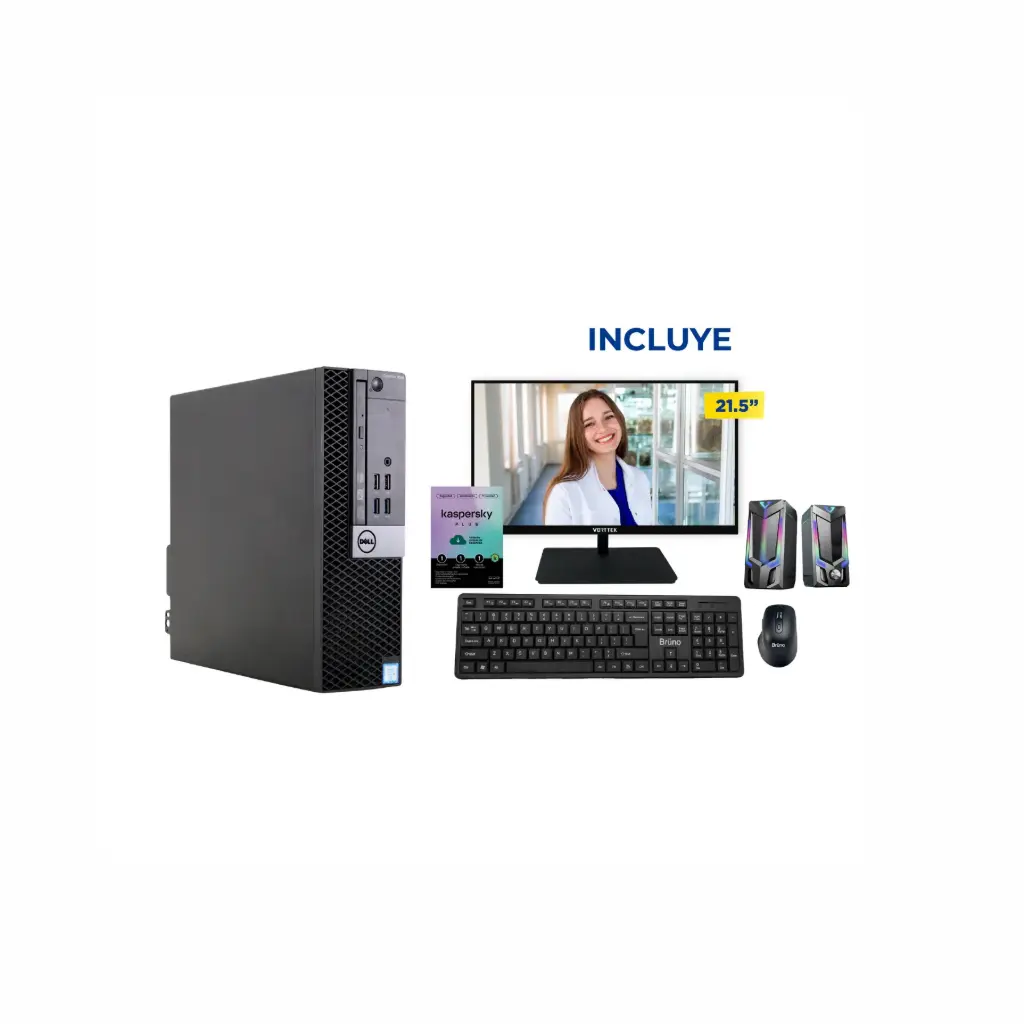 Compu R Dell Optiplex 7040 SFF i5-6500/8GB/SSD 256GB/W11Home + Kaspersky Plus 1 Usuario / 1 AÑO Reacondicionada + Monitor + Teclado / Mouse + Parlante 