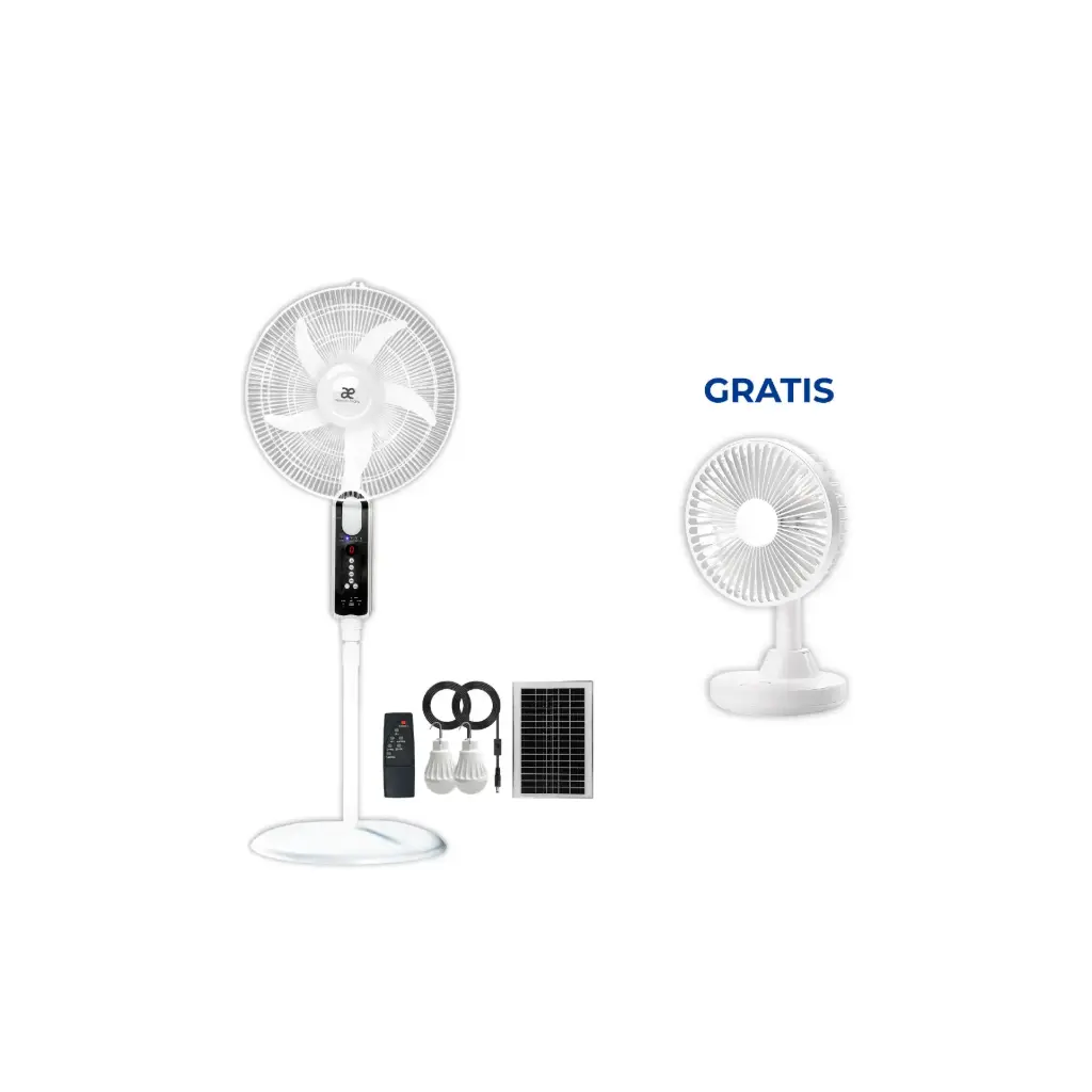 OFERTA MAYO 2026 - Ventilador de Pedestal AE-5618 Blanco + Ventilador de Escritorio YT-N1-WH-BP Blanco GRATIS