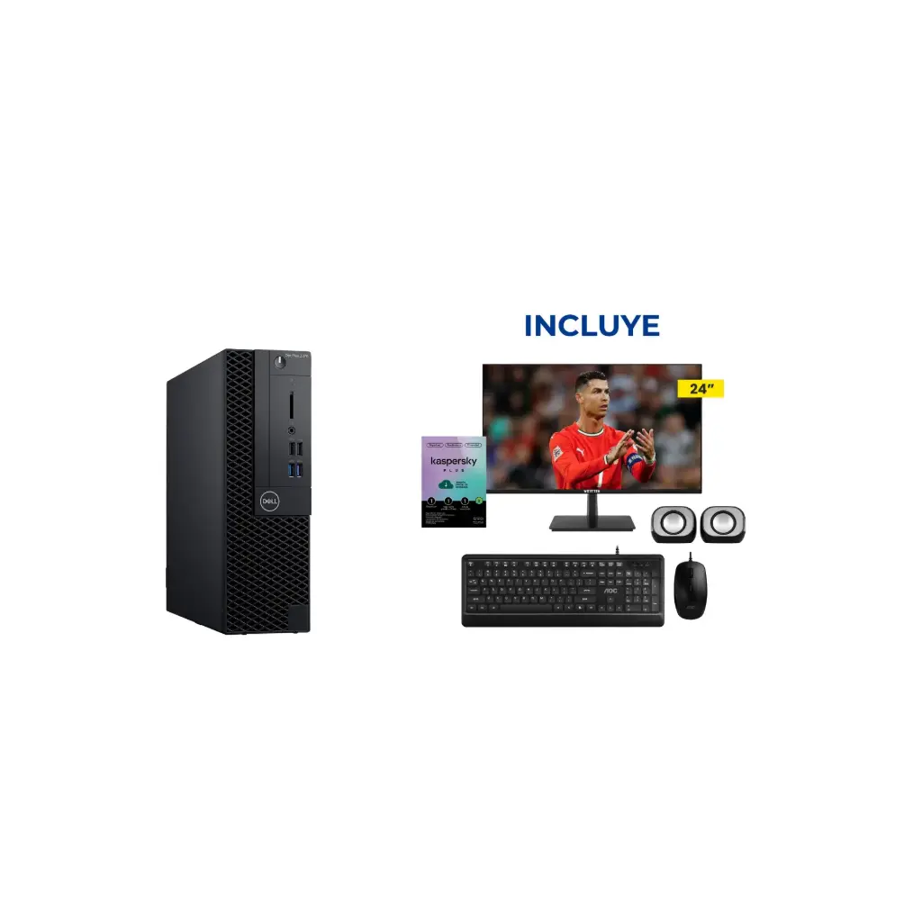 OFERTA MAYO 2026 - Compu R Dell Optiplex 3070 SFF i5-8ava + Monitor LED 24 Vorttek + Teclado y Mouse Alambrico + Parlante HP DHS-2111 Negro