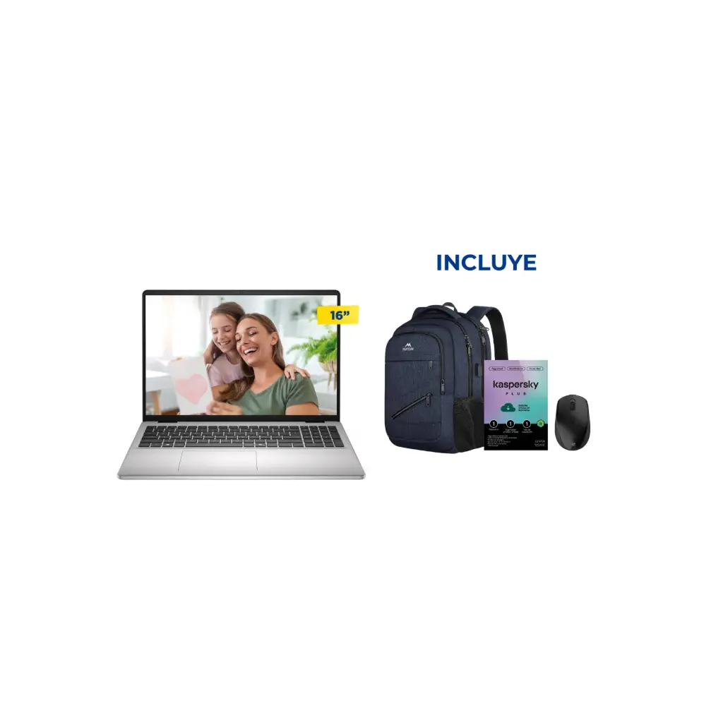 OFERTA MAYO 2026 NBN - Dell 16 DC16251 Core 5-120U + Kaspersky Plus + Mouse Acer EMW142 + Mochila Matein Azul