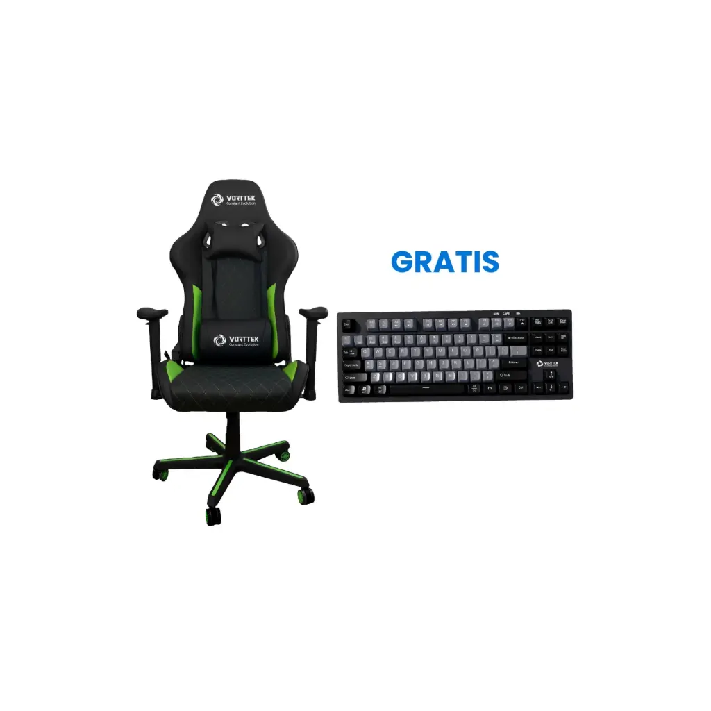 OFERTA MAYO WEB 05 2026 - Silla Gamer Vorttek VK-319 Verde + Teclado Inalambrico/BT/USB Vorttek KB787 Negro/Gris RGB Ingles GRATIS