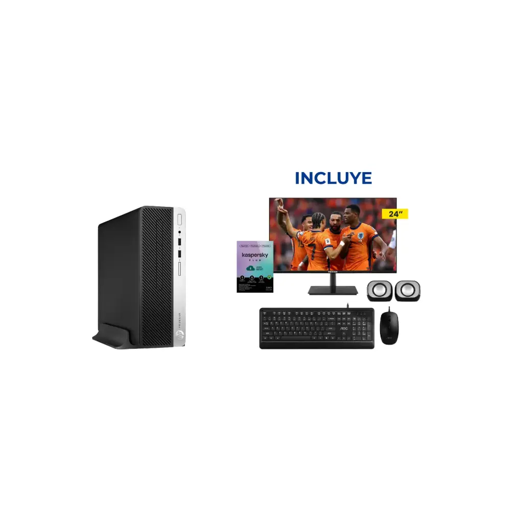 OFERTA JUNIO 2026 - Compu R HP ProDesk 400 G6 SFF i5-9na + Monitor LED 24 Vorttek + Teclado y Mouse Alambrico + Parlante HP DHS-2111 Negro