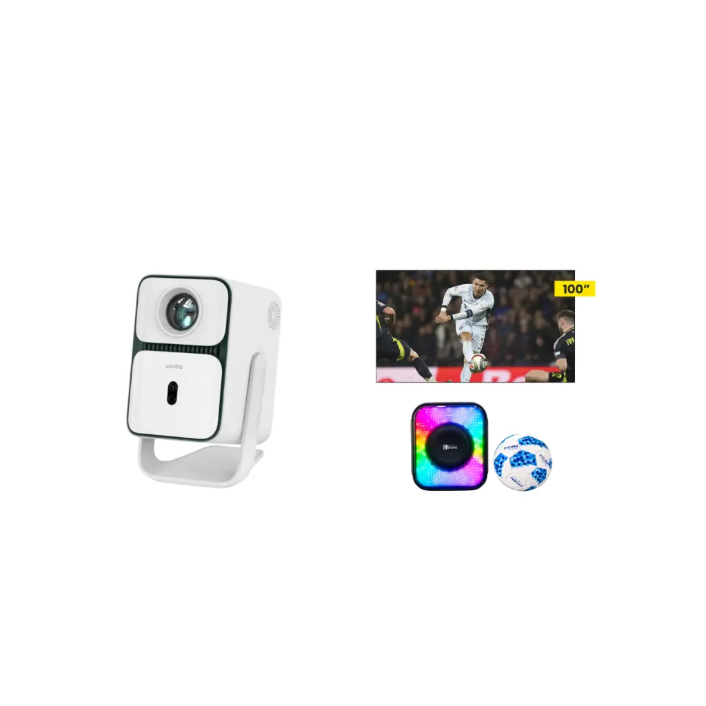 OFERTA MUNDIAL 2026 | Proyector Wanbo T2 WPD24 + Pantalla Proyector + Parlante BR-662 + Balon de Futboll Sycom
