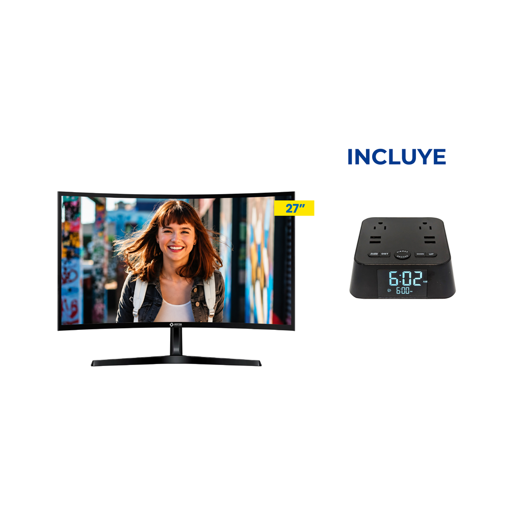 OFERTA JULIO 2026 - Monitor LED 27'' Vorttek VKG27C1QHD + Reloj Digital con Conectores para Cargador + USB 3.0