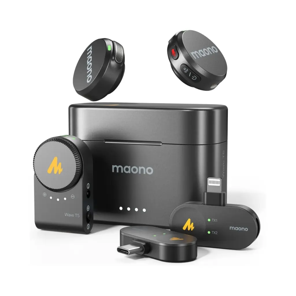 Microfono Inalambrico de Solapa Maono Wave T5 Combo | 2 Tr + 3 Rx | Cancelacion de Ruido | WM650 PA3