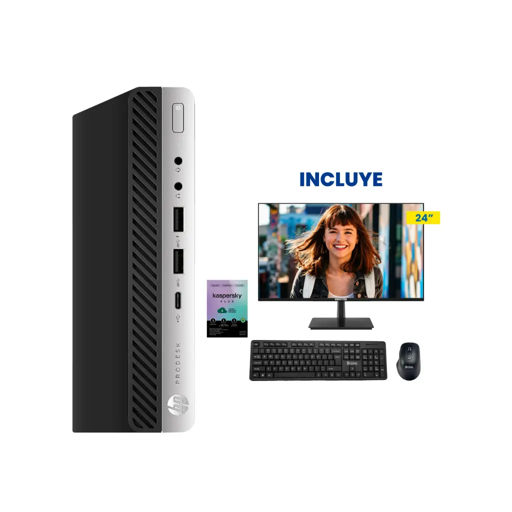 OFERTA AGOSTO 2026 - Computadora HP ProDesk 600 G4 i7-8AVA 16GB RAM 256 SSD + Kaspersky + Monitor VK2475B