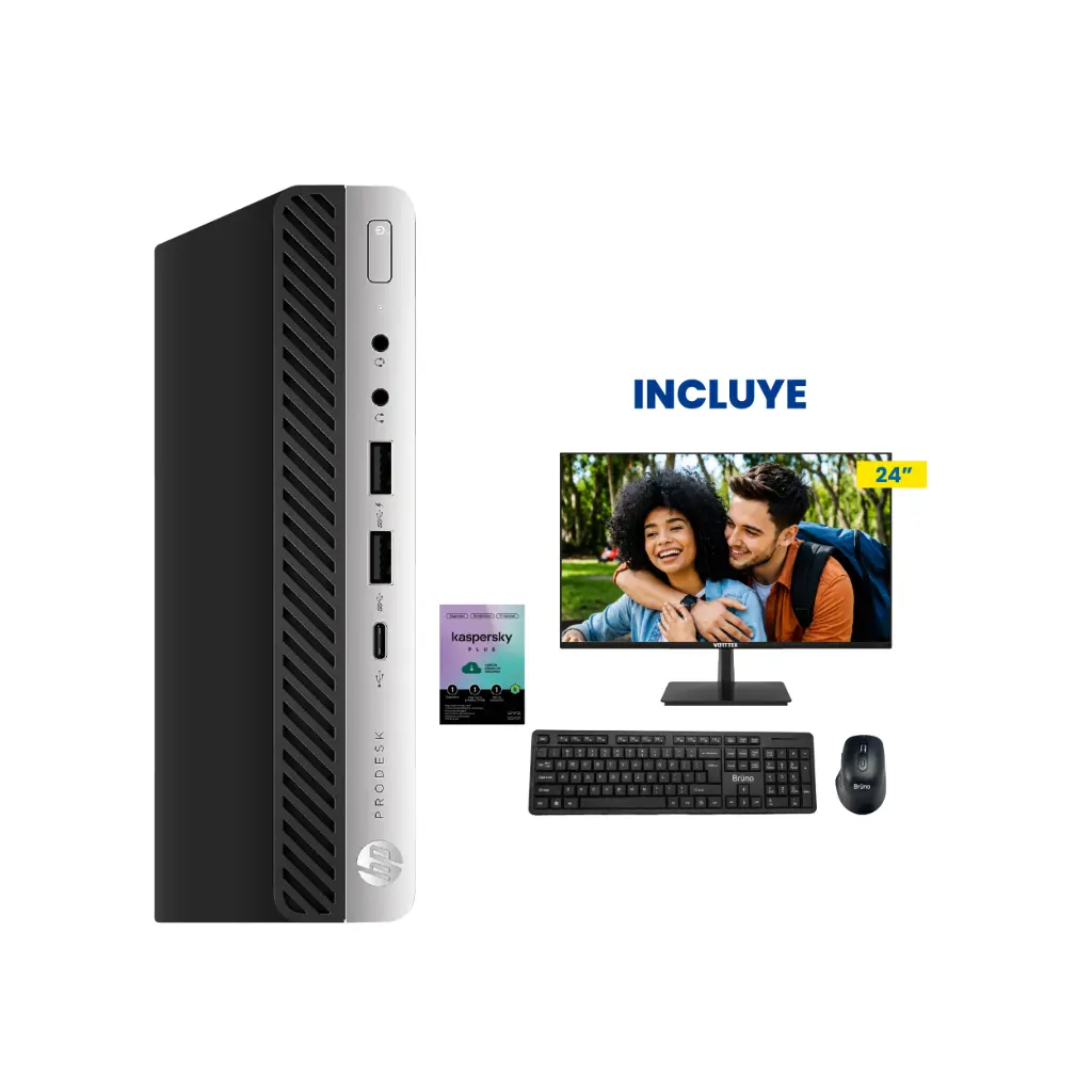 OFERTA AGOSTO 2026 - Computadora HP ProDesk 600 G4 i5-8AVA 8GB RAM 128 SSD + Kaspersky + Monitor VK2475B