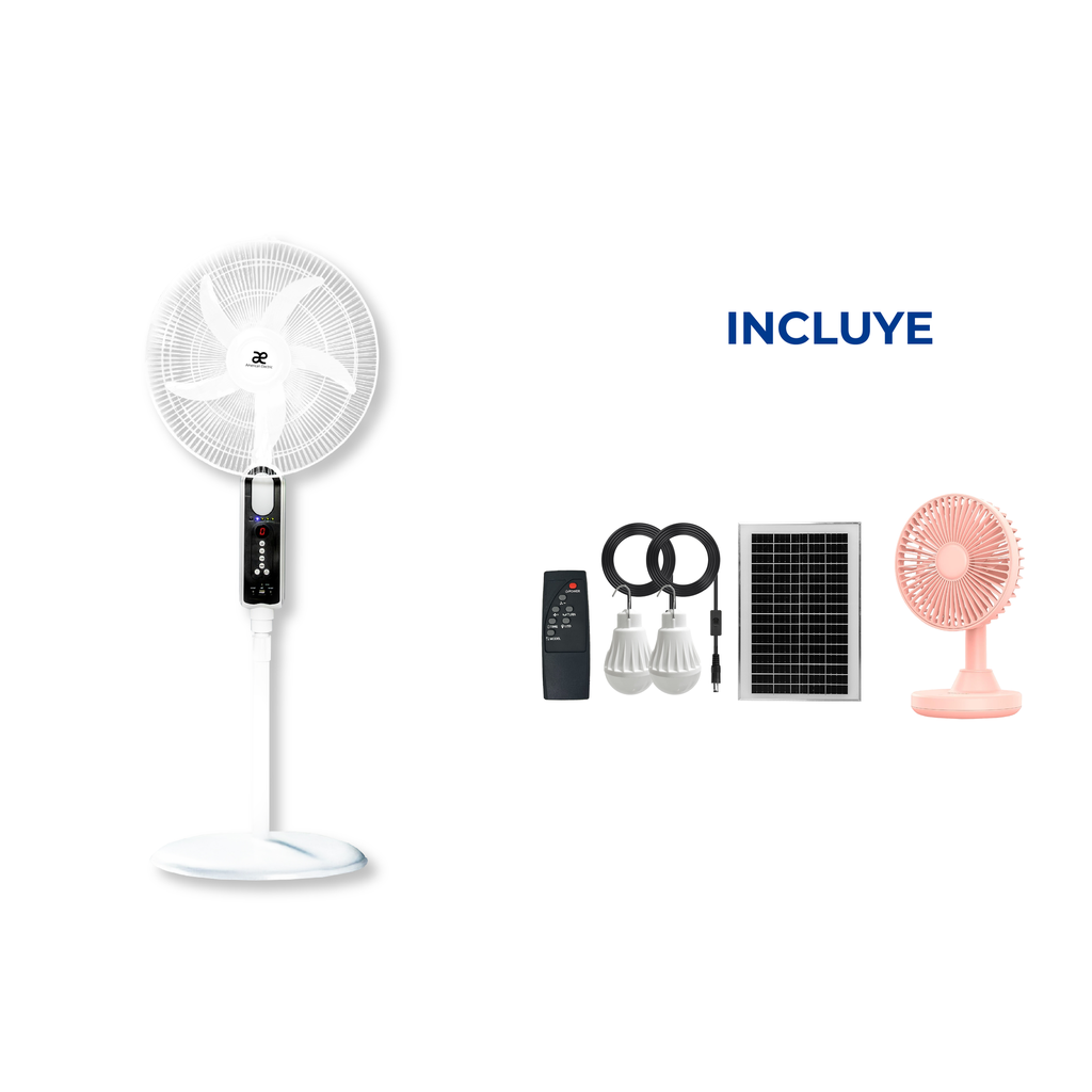 OFERTA AGOSTO 2026 - Ventilador de Pedestal AE-5618 Blanco + Ventilador de Escritorio Recargable iDsonix OF01-PK-BP Negro