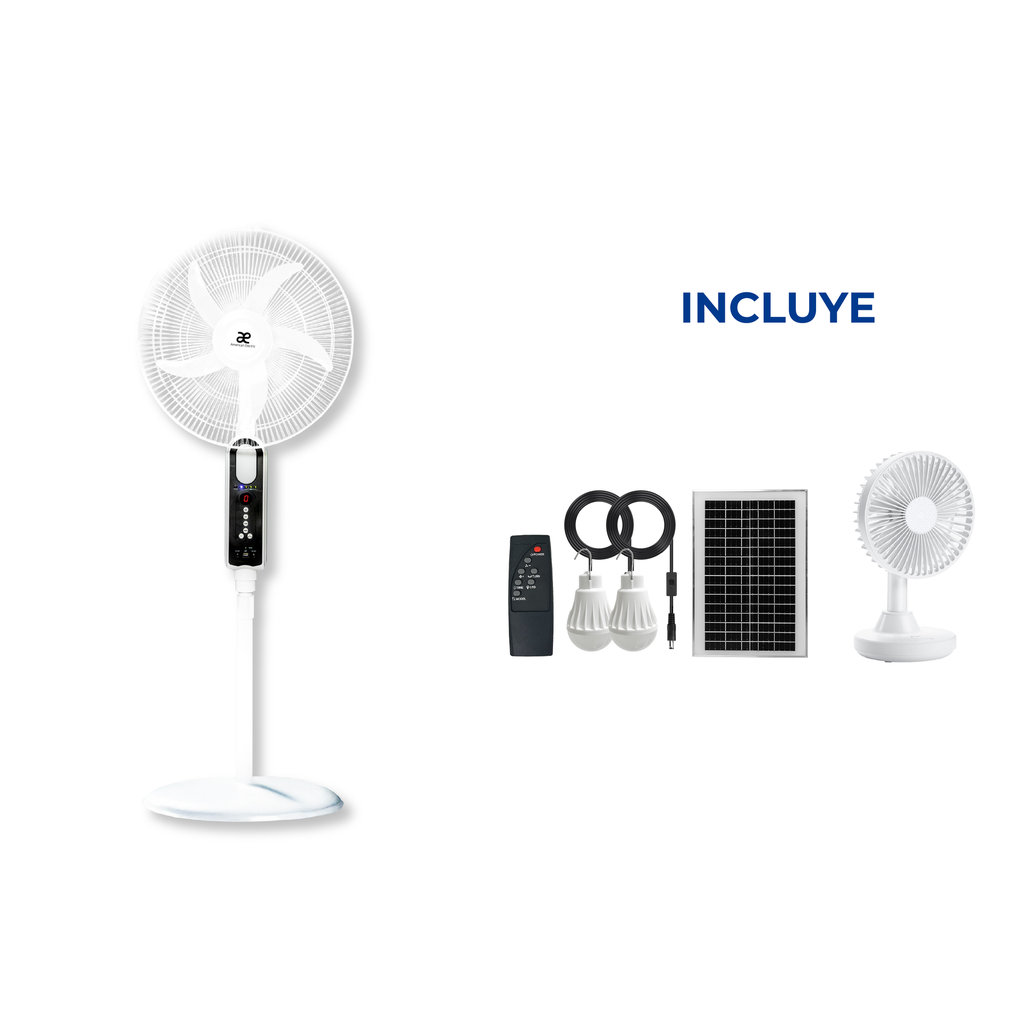 OFERTA AGOSTO 2026 - Ventilador de Pedestal AE-5618 Blanco + Ventilador de Escritorio Recargable iDsonix OF01-PK-BP Rosado