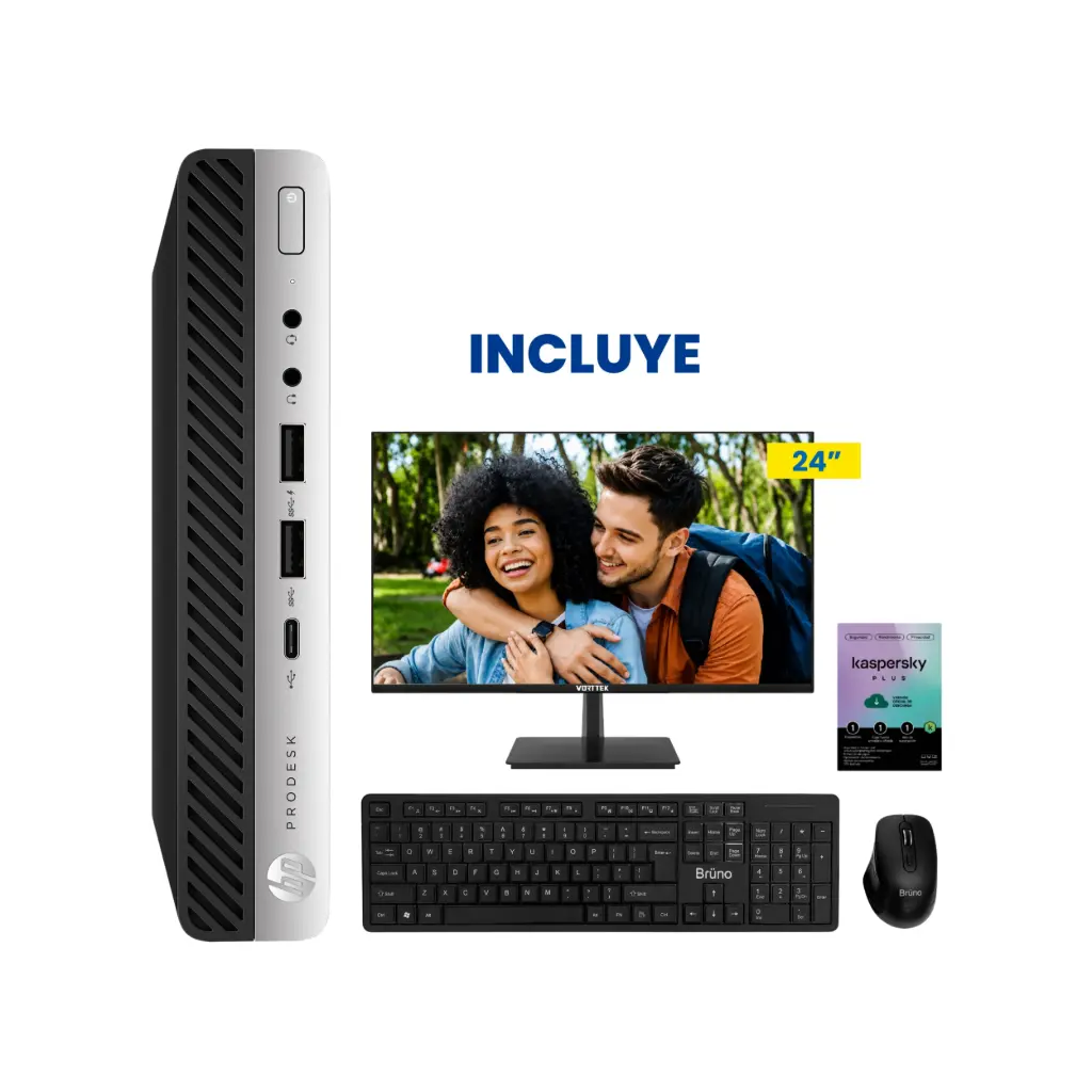OFERTA AGOSTO 2026 - Computadora HP ProDesk 600 G4 i5-8AVA 8GB RAM 128 SSD + Kaspersky + Monitor VK2475B