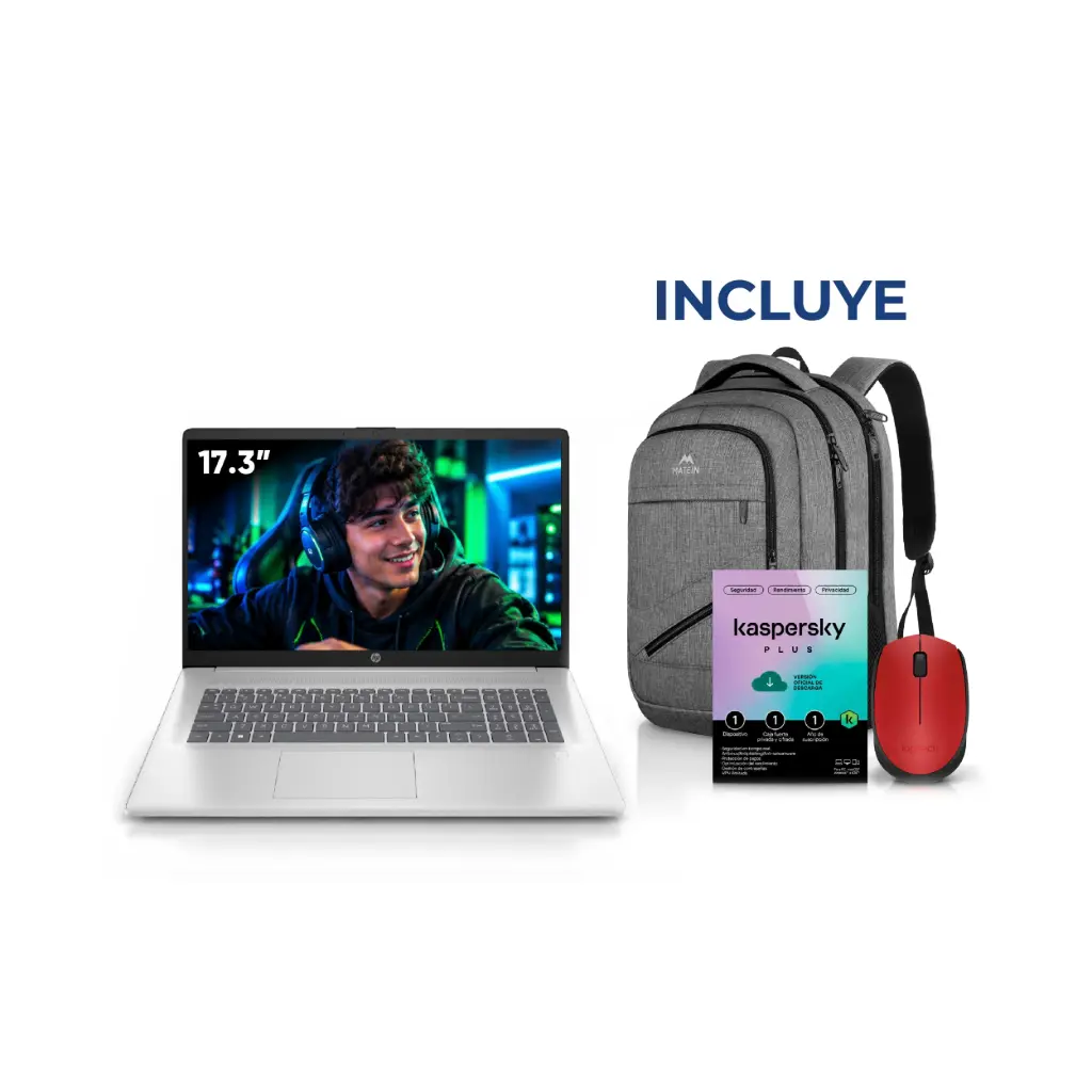 Laptop HP 17-C3000 i7-1355U/8GB/SSD 512GB/LED 17.3"/W11 767L0AV + Mochila + Kaspersky + Mouse
