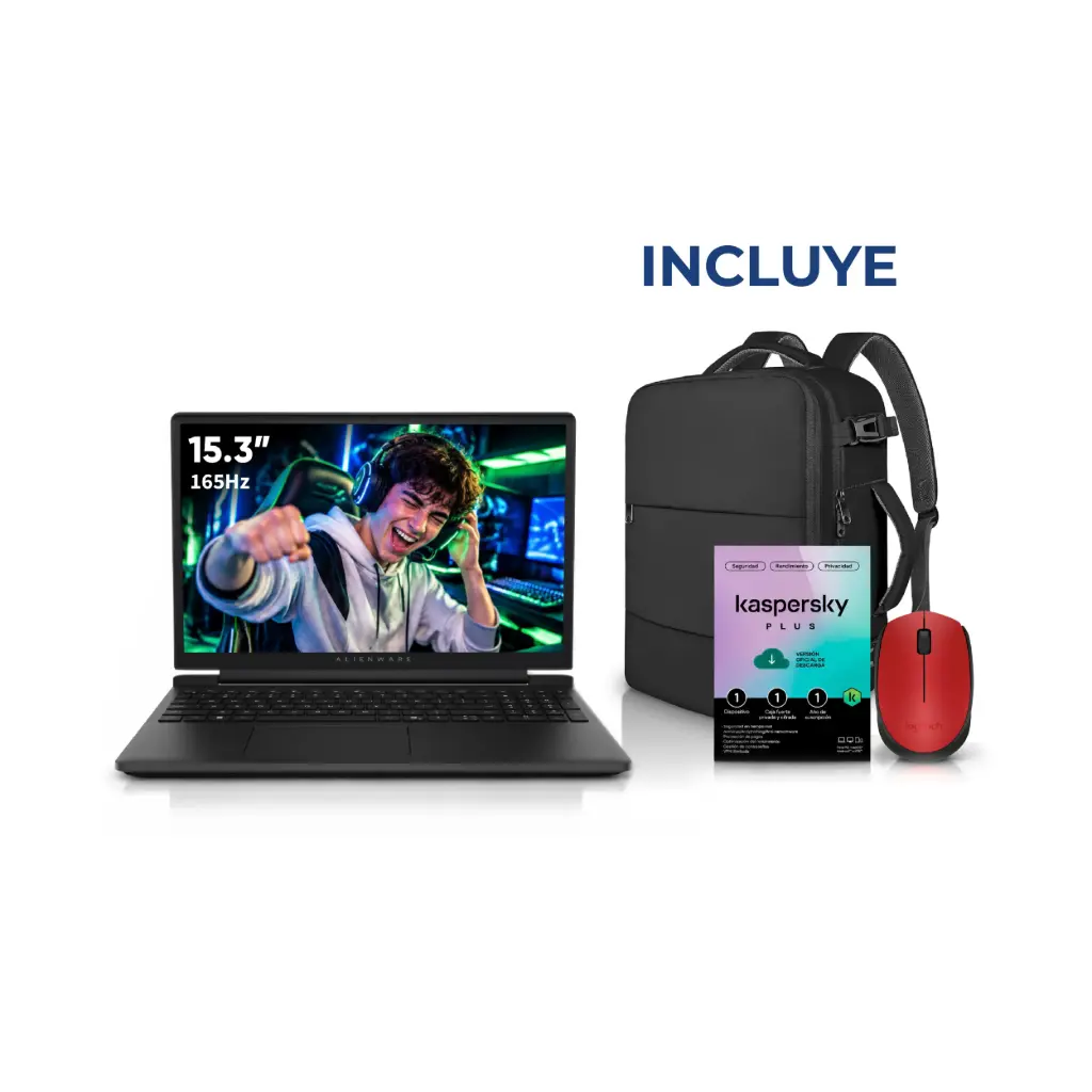 Laptop Dell Alienware Aurora 15 | AMD Ryzen 5-220 | 16GB | 512GB SSD | RTX-4050 6GB | WIFI 6 | Pantalla 15.3" 165Hz | W11H | DA15265+ Mochila + Kaspersky + Mouse