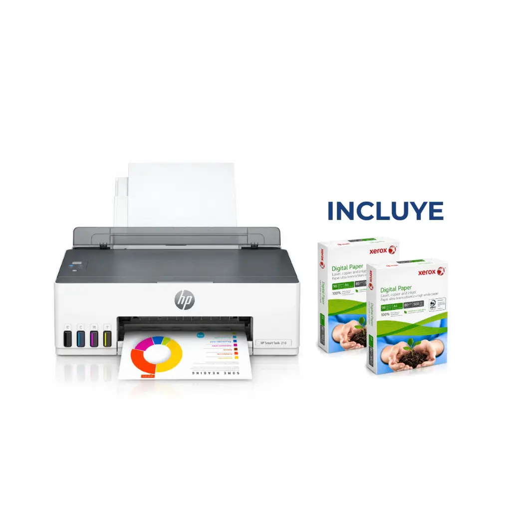 Impresora HP Smart Tank 210 Inalambrica Tanque de Tinta + Papel