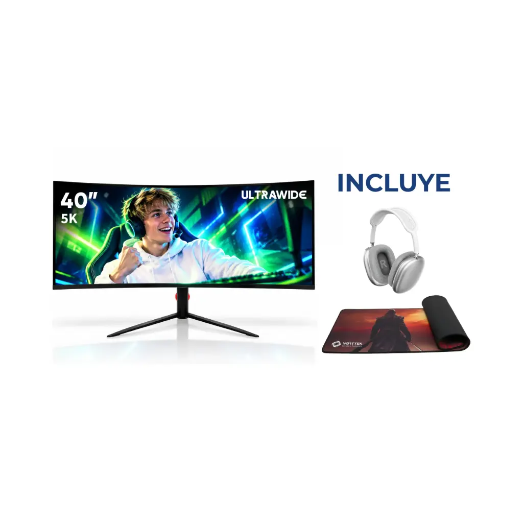 Monitor LED 40" Curvo Vorttek VK400GC | 5K IPS UltraWide 120Hz 1ms (DP/HDMI/USB-C) + Mousepad + Audifono