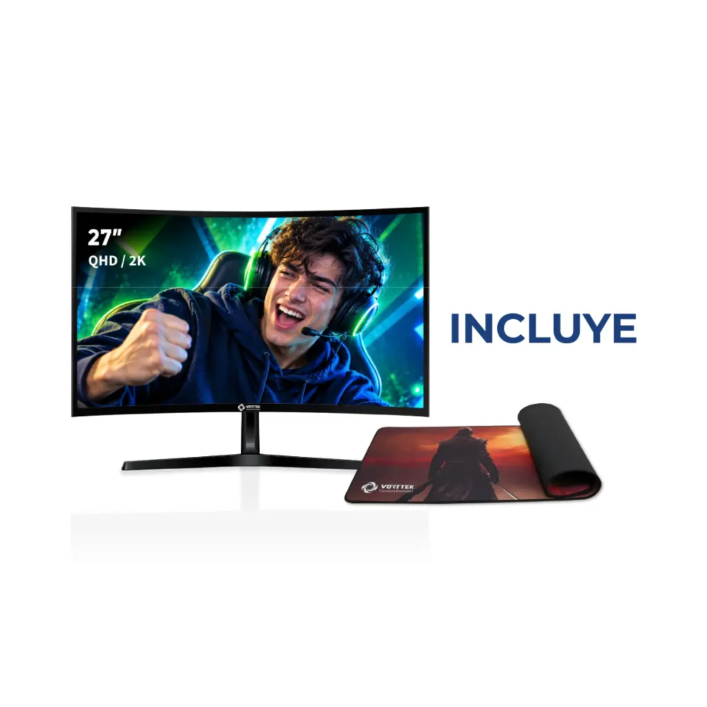 Monitor LED 27'' Gamer Vorttek VKG27C1QHD Curvo | QHD/2K 180Hz 1ms (2xHDMI/2xDP) + Mousepad