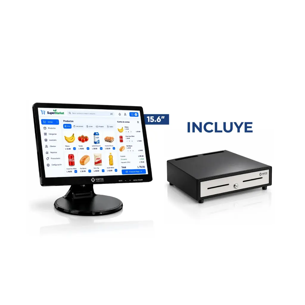 Monitor LED 15.6'' Touchscreen Vorttek Enduratouch 1920x1080 HDMI/USB + Cajon de Dinero
