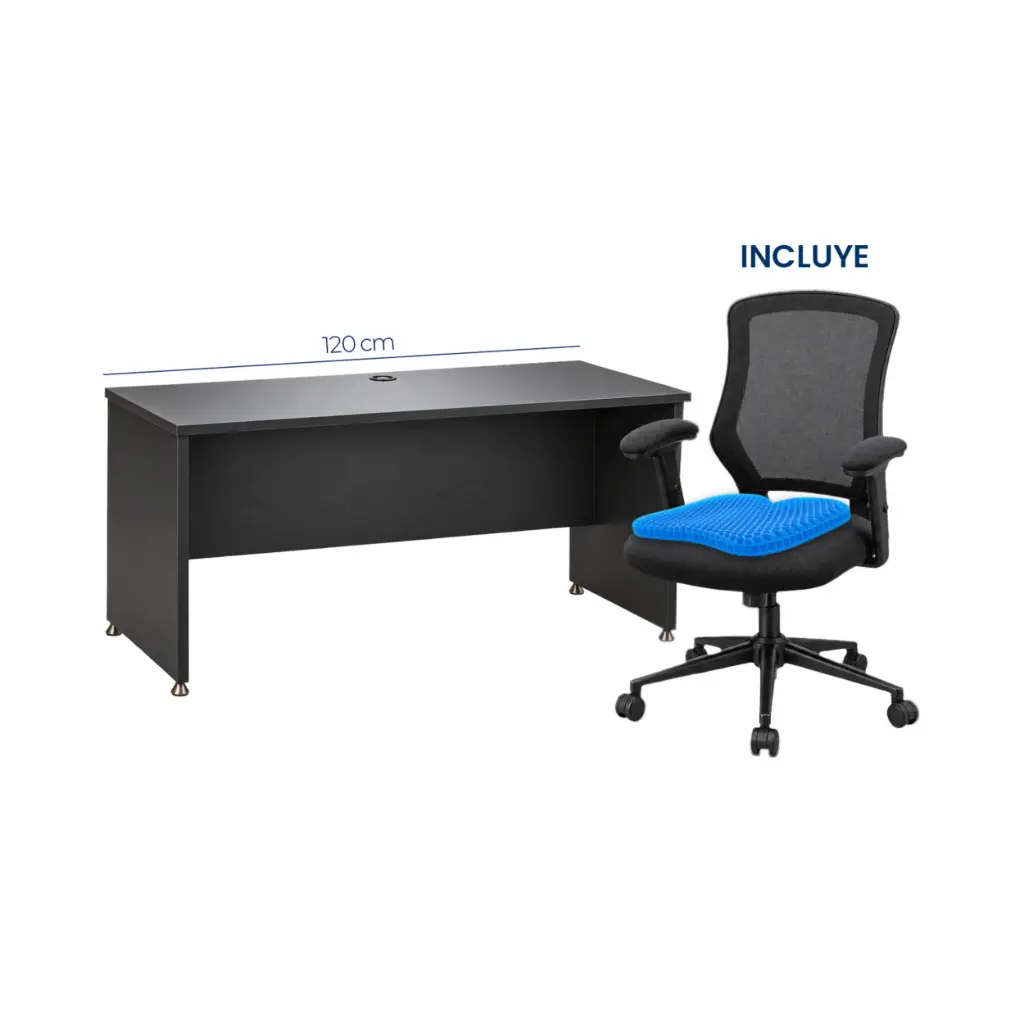 Escritorio para Oficina Bruno Desk 120 1200 x 600 x 740mm Negro + Silla + Cojin